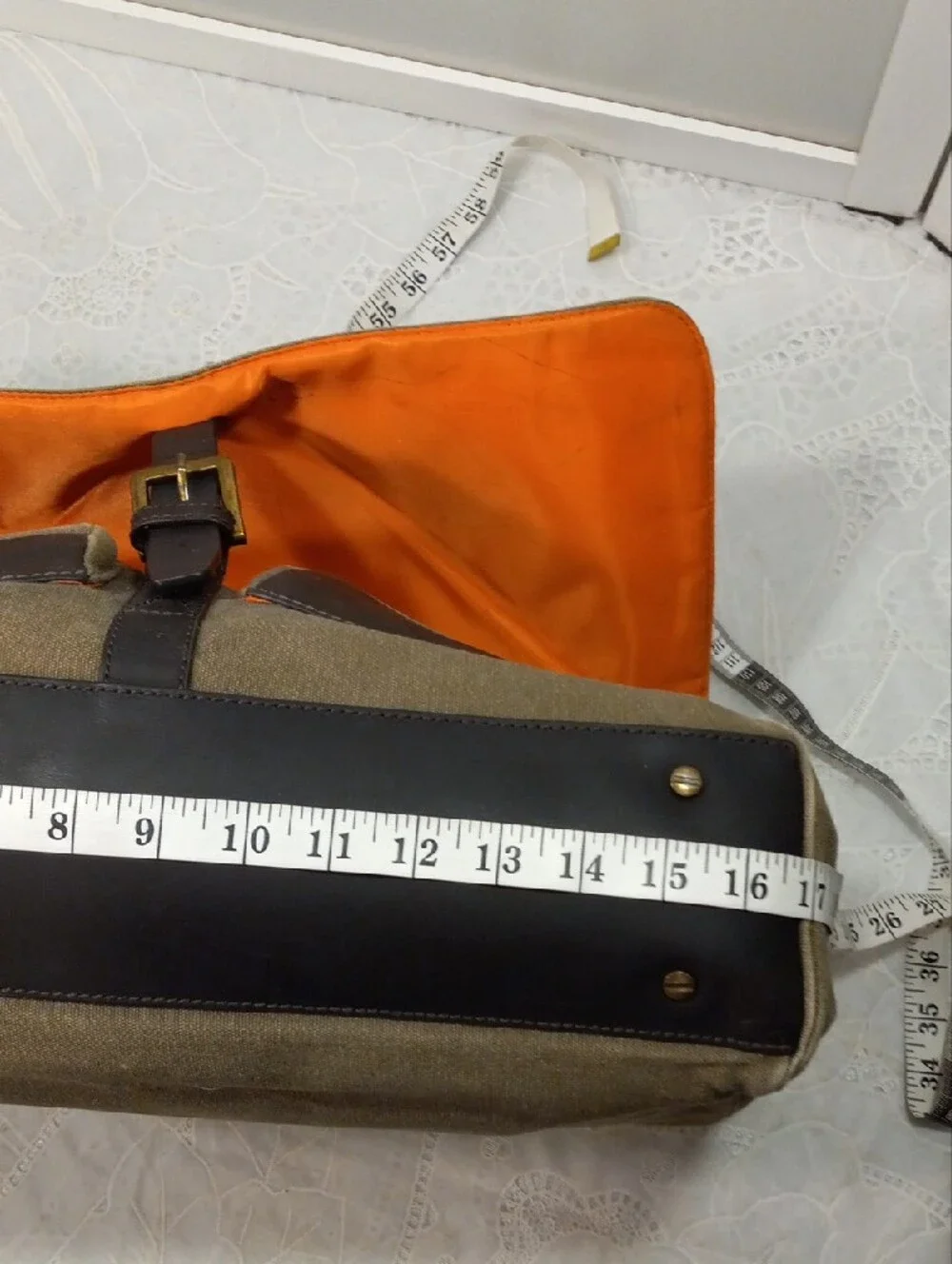Tommy Bahama Olive Green Canvas Messenger Bag with Dark Brown Leather Trim